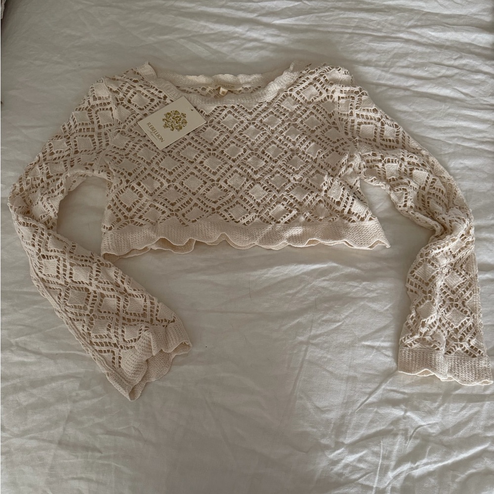 Rebellion Cream Crochet Patterned Top